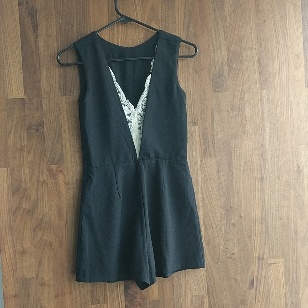Black Jumpsuit Romper with Lace Back Detail- NWOT